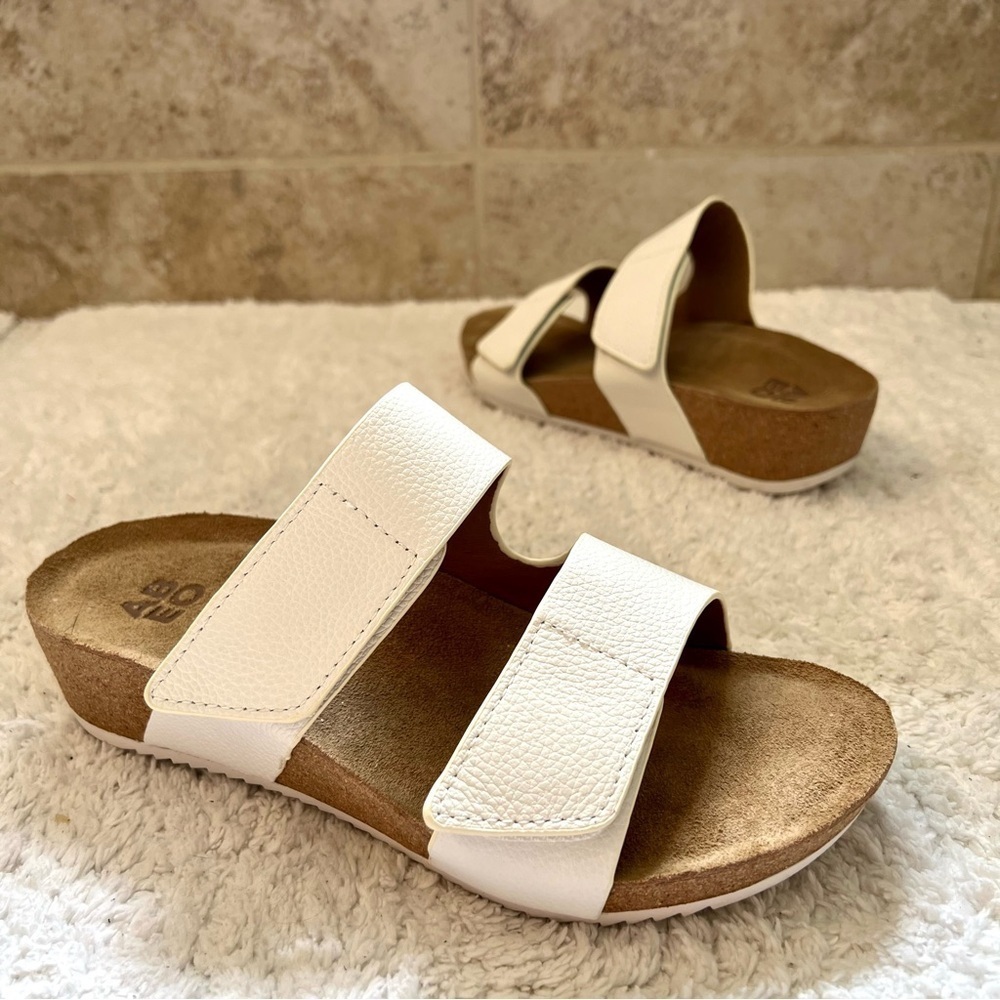 ABEO Gabi Post sandals white leather cork wedge adjustable leather straps 6N